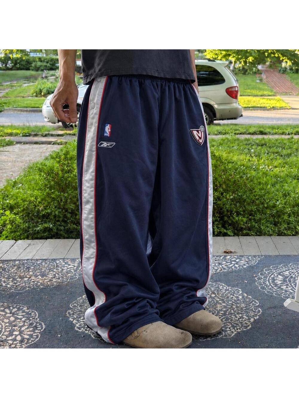 Mens Vintage Reebok NBA Nets Baggy Track Pants Size XXL